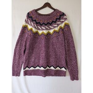 Old Navy‎ Womens Size XL Purple Fair Isle Crew Neck Long Sleeve Knit Sweater